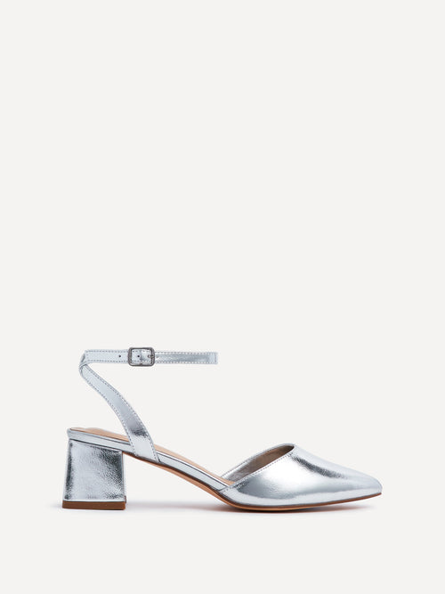 Suzy Wide Fit Silver Faux Leather Court Heels