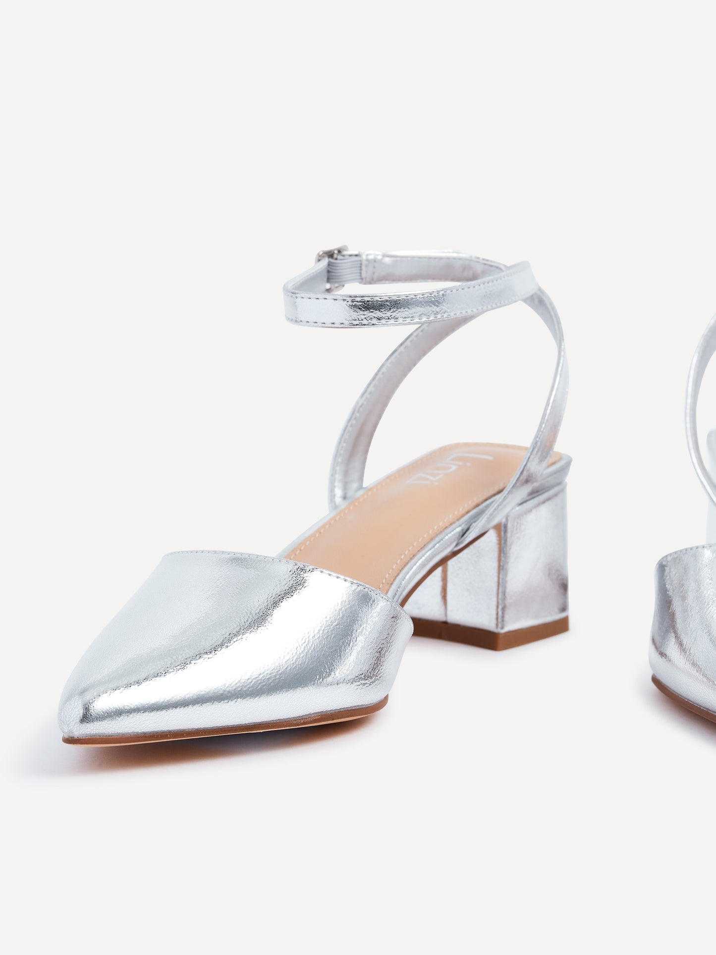 Suzy Wide Fit Silver Faux Leather Court Heels