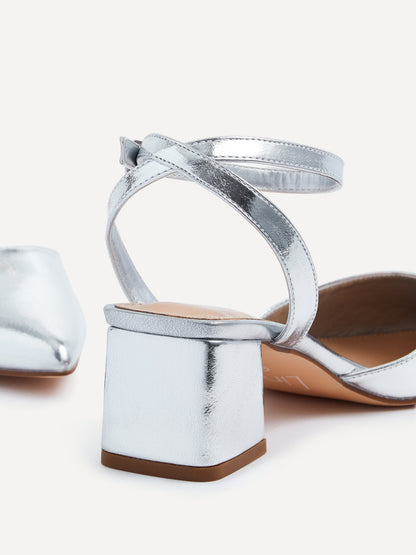 Suzy Wide Fit Silver Faux Leather Court Heels