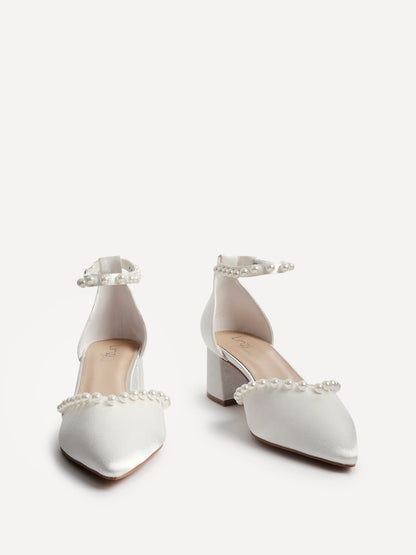 Swan Bridal Satin Pearl Court Heels