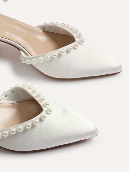Swan Bridal Satin Pearl Court Heels