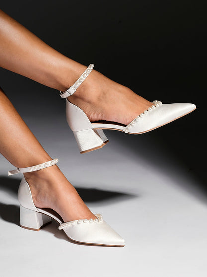 Swan Bridal Satin Pearl Court Heels