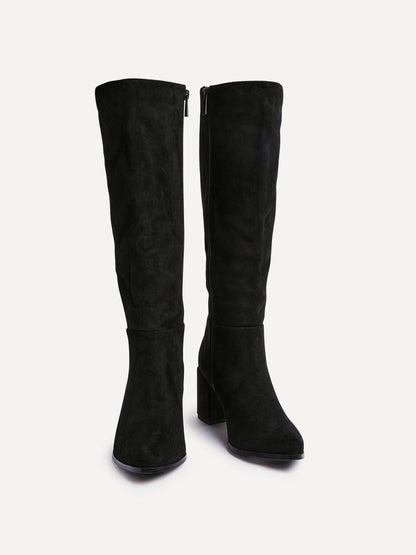 Swerve Black Heeled Long Boots
