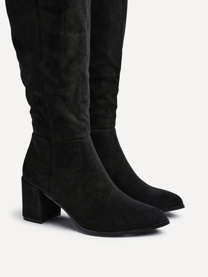 Swerve Black Heeled Long Boots