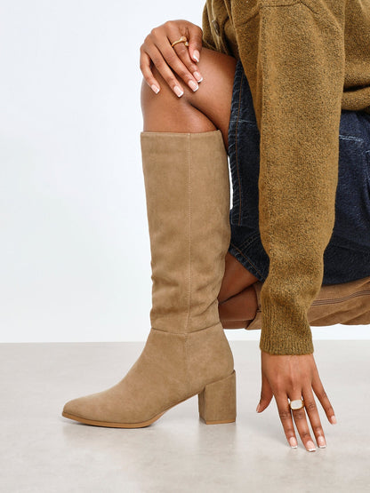 Swerve Beige Heeled Long Boots