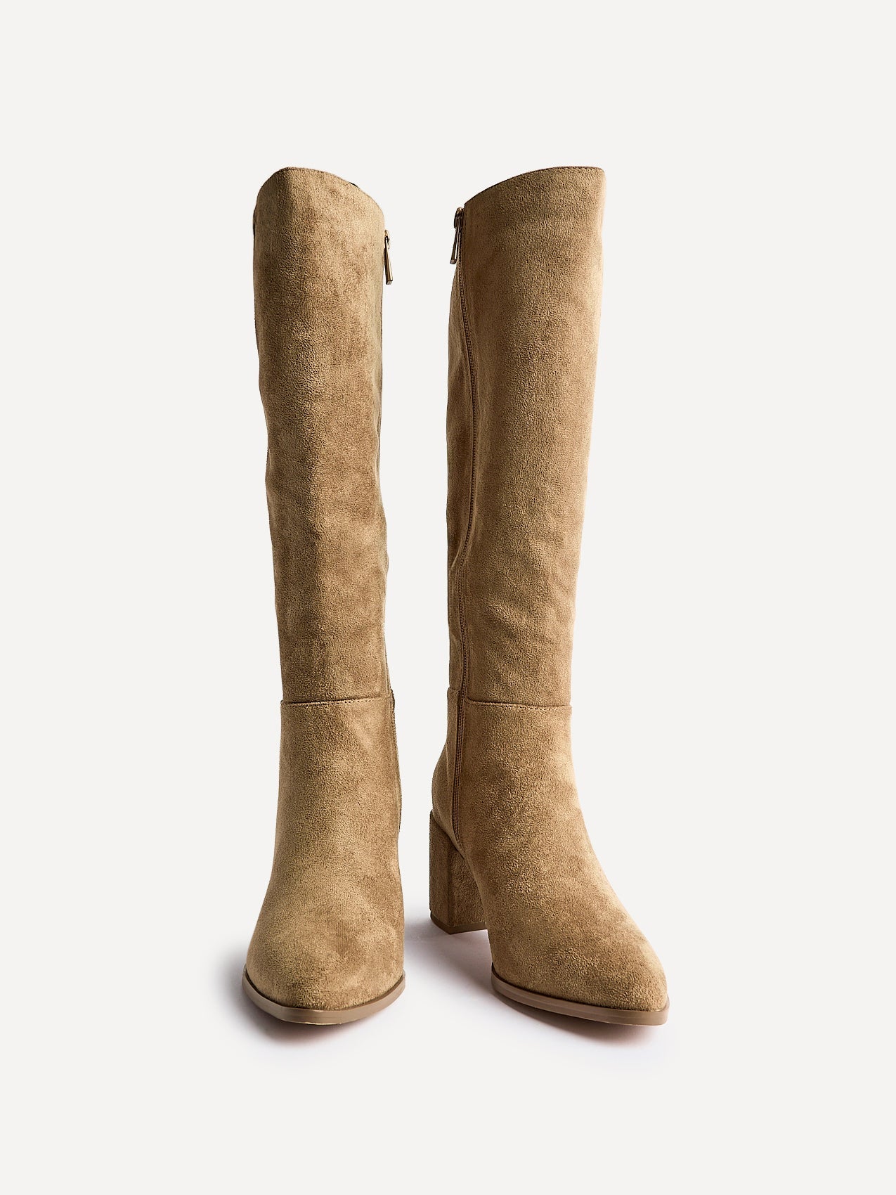 Swerve Beige Heeled Long Boots