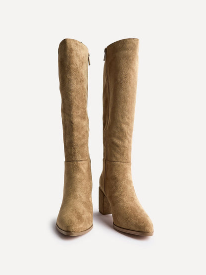 Swerve Beige Heeled Long Boots
