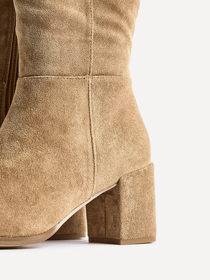 Swerve Beige Heeled Long Boots