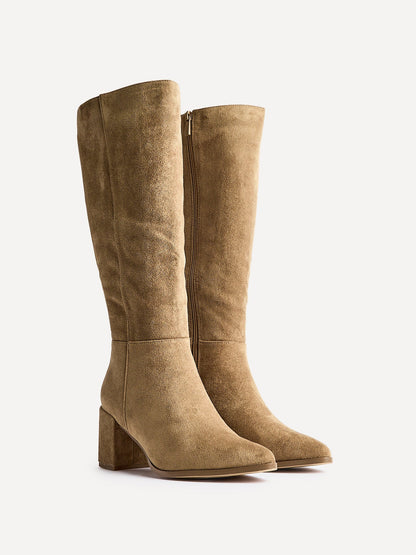 Swerve Beige Heeled Long Boots