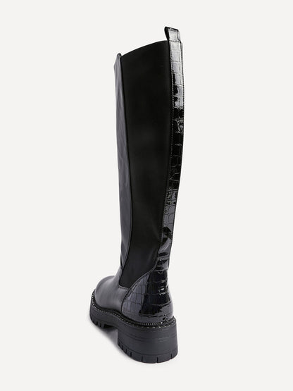 Swift Black Croc Long Boots