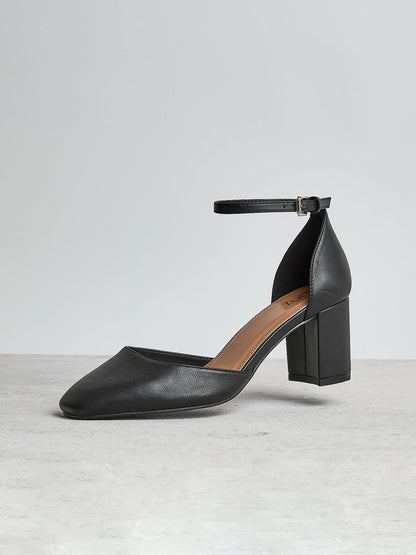 Sydney Black Square Toe Court Heels