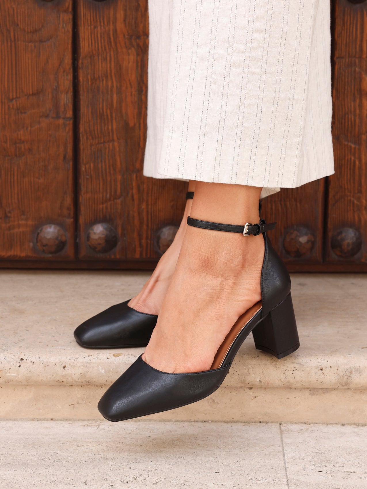 Sydney Black Square Toe Court Heels
