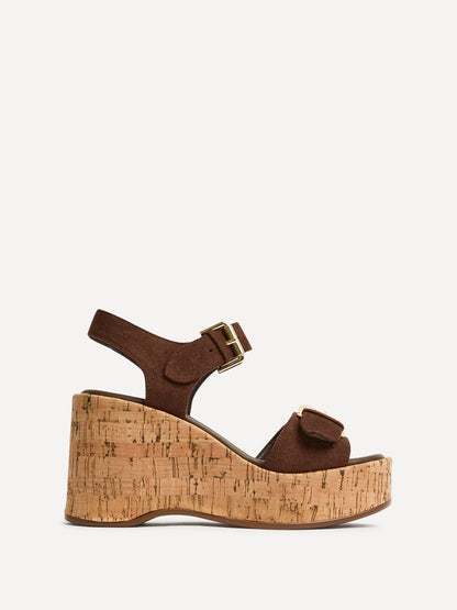 Sync Brown Faux Suede Wedge Sandals