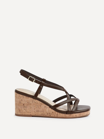 Safiya Brown Faux Leather Strappy Wedges