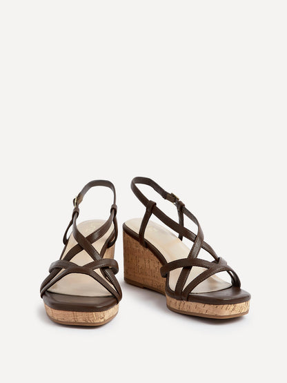 Safiya Brown Faux Leather Strappy Wedges