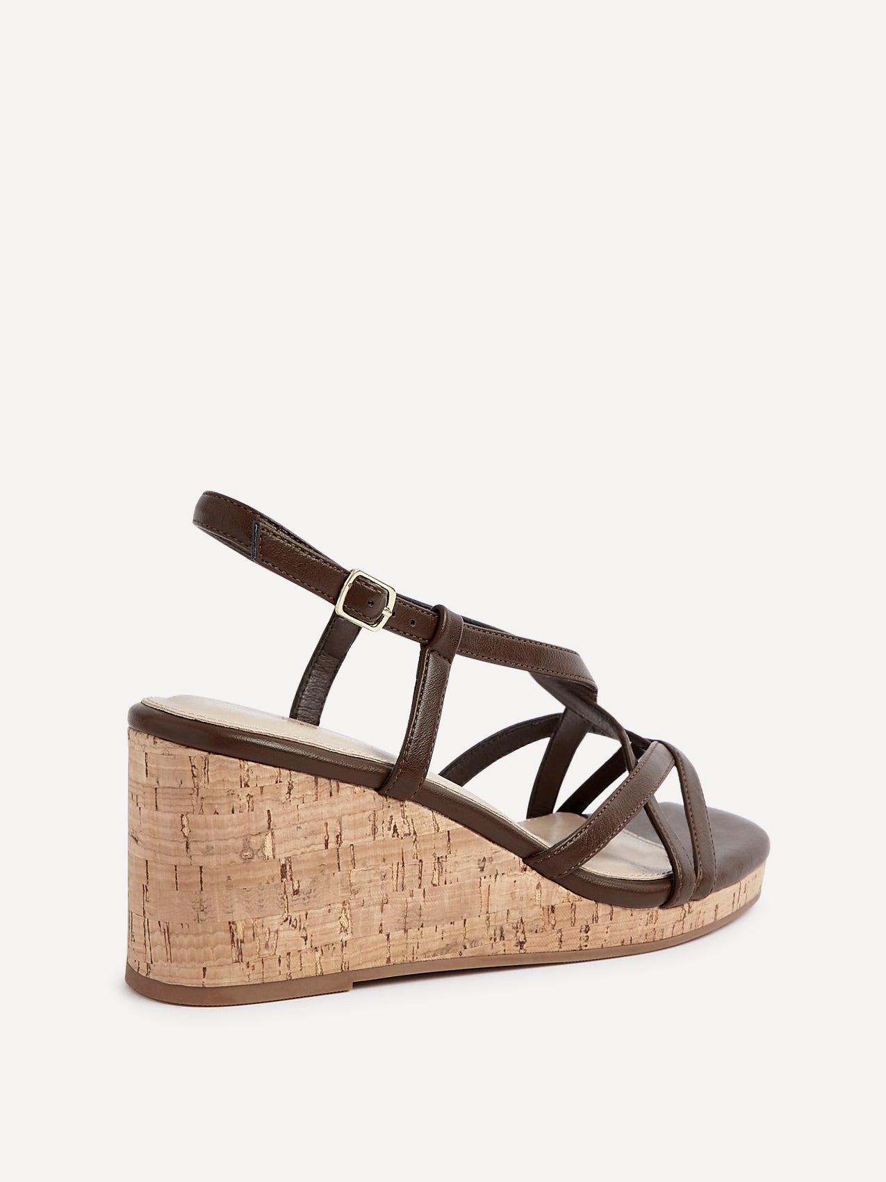 Safiya Brown Faux Leather Strappy Wedges