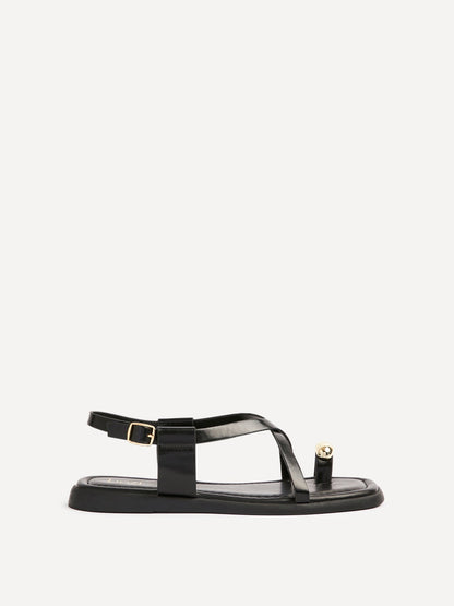 Salma Black & Gold Flat Sandals