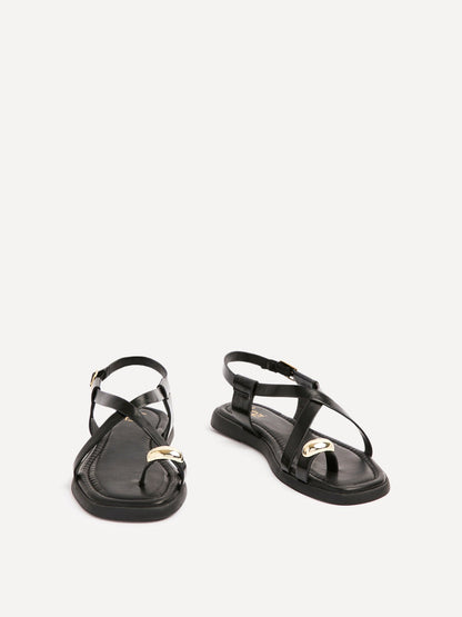 Salma Black & Gold Flat Sandals