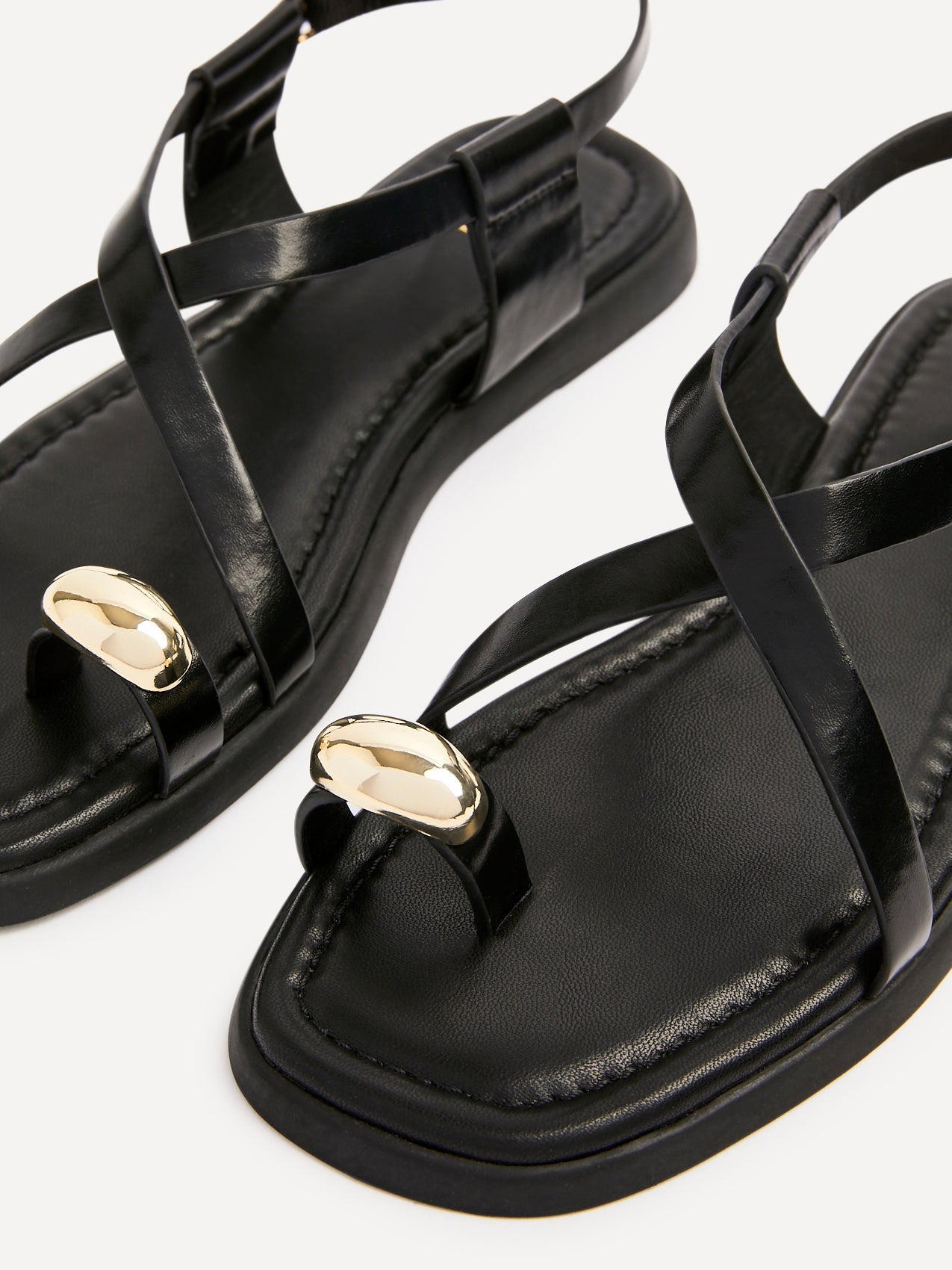 Salma Black & Gold Flat Sandals