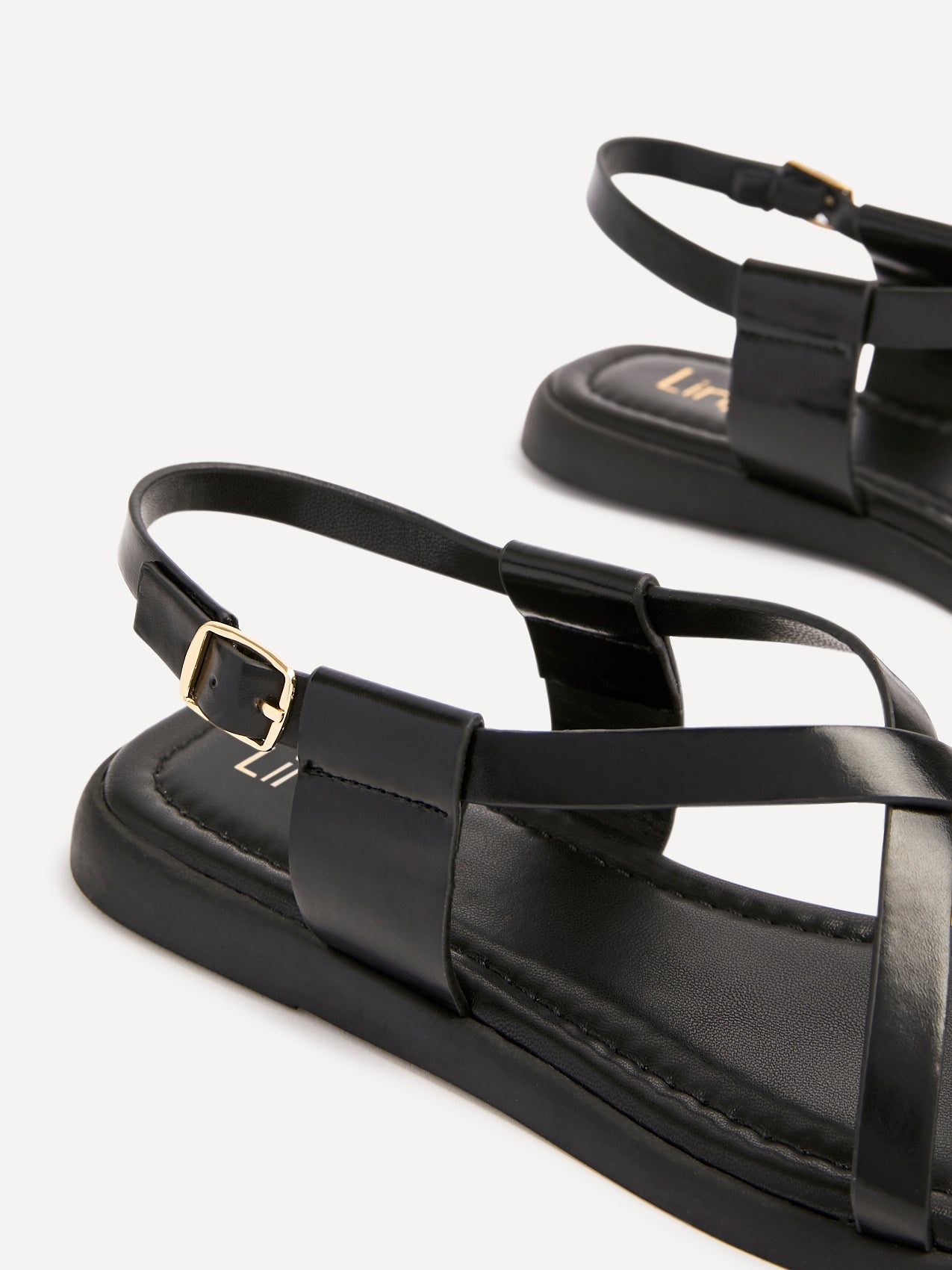 Salma Black & Gold Flat Sandals