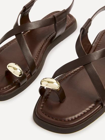 Salma Brown & Gold Flat Sandals