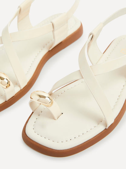 Salma Cream & Gold Flat Sandals