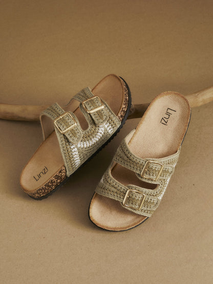 Jaylyn Khaki Double Buckle Sandals