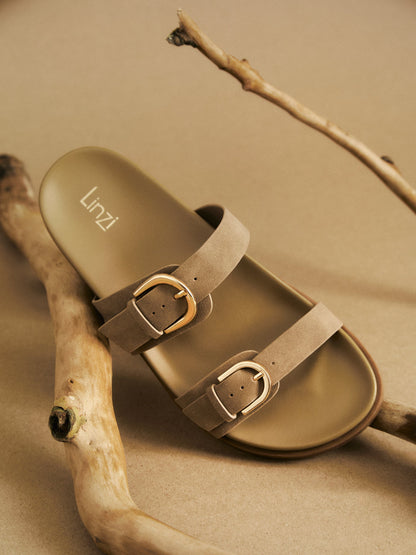 Miko Taupe Double Buckle Sandals