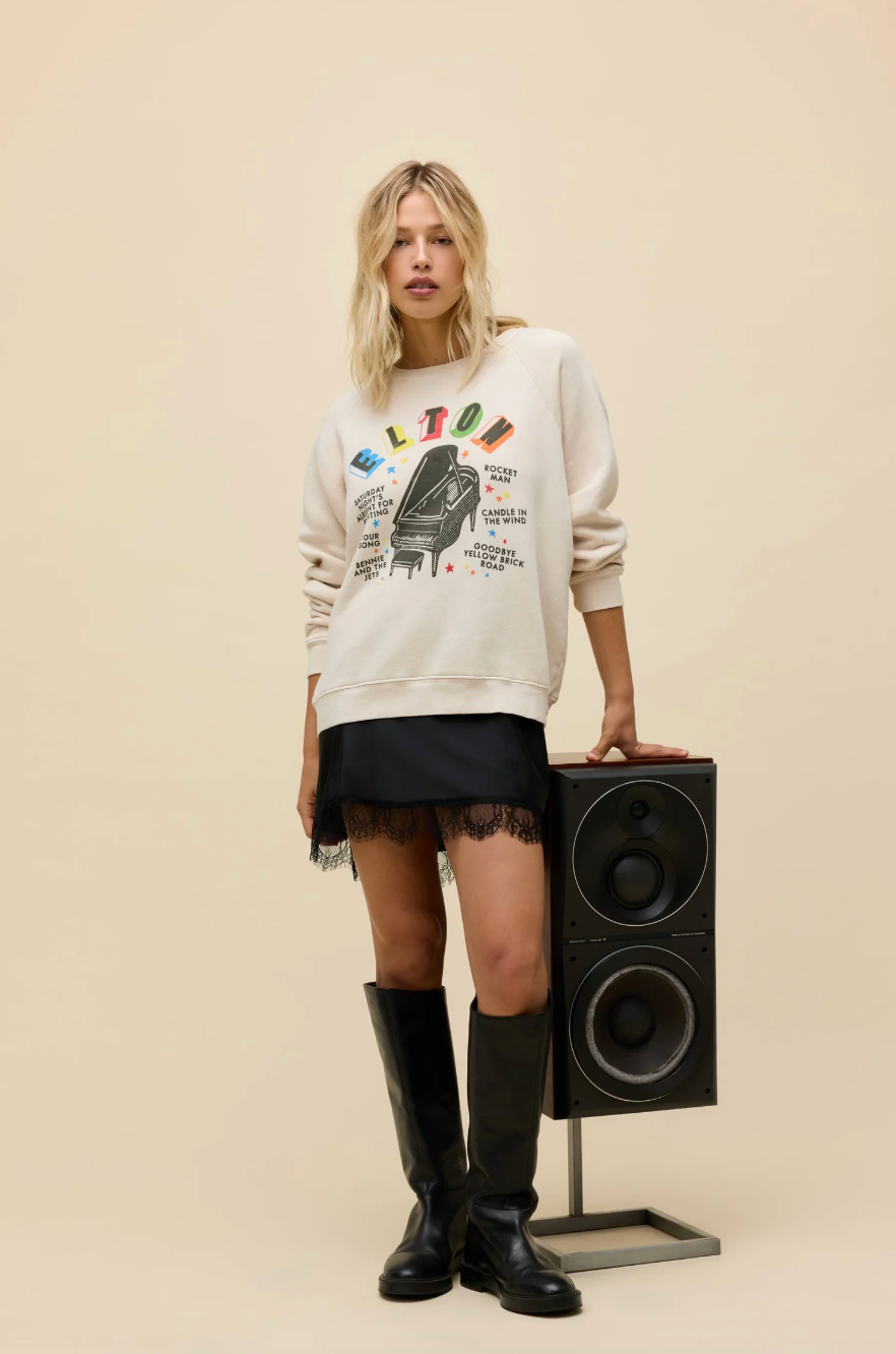 elton john rainbow piano vintage raglan sweatshirt