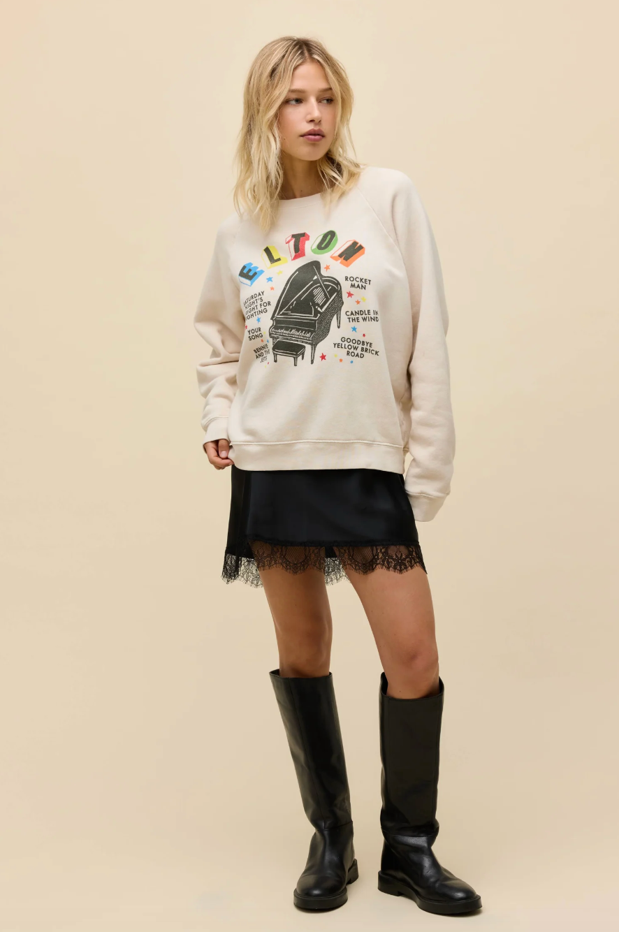 elton john rainbow piano vintage raglan sweatshirt