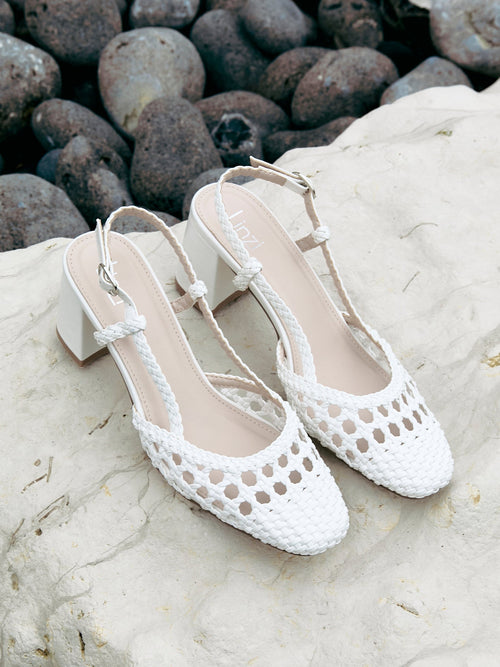 Sandria White Handwoven Court Heels