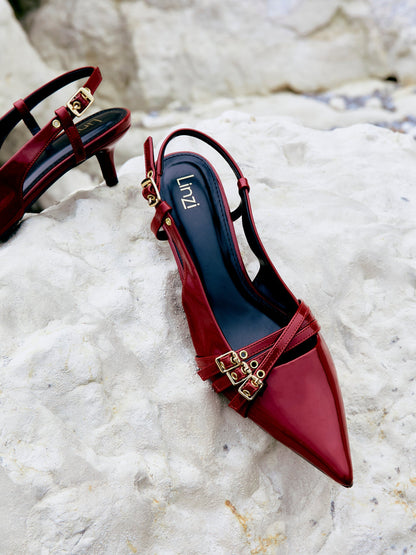 Retro Burgundy Patent Kitten Court Heels