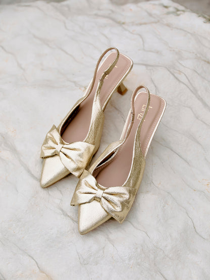 Merlot Gold Bow Court Heels