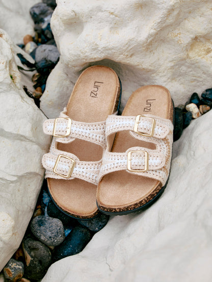 Jaylyn Beige Double Buckle Sandals