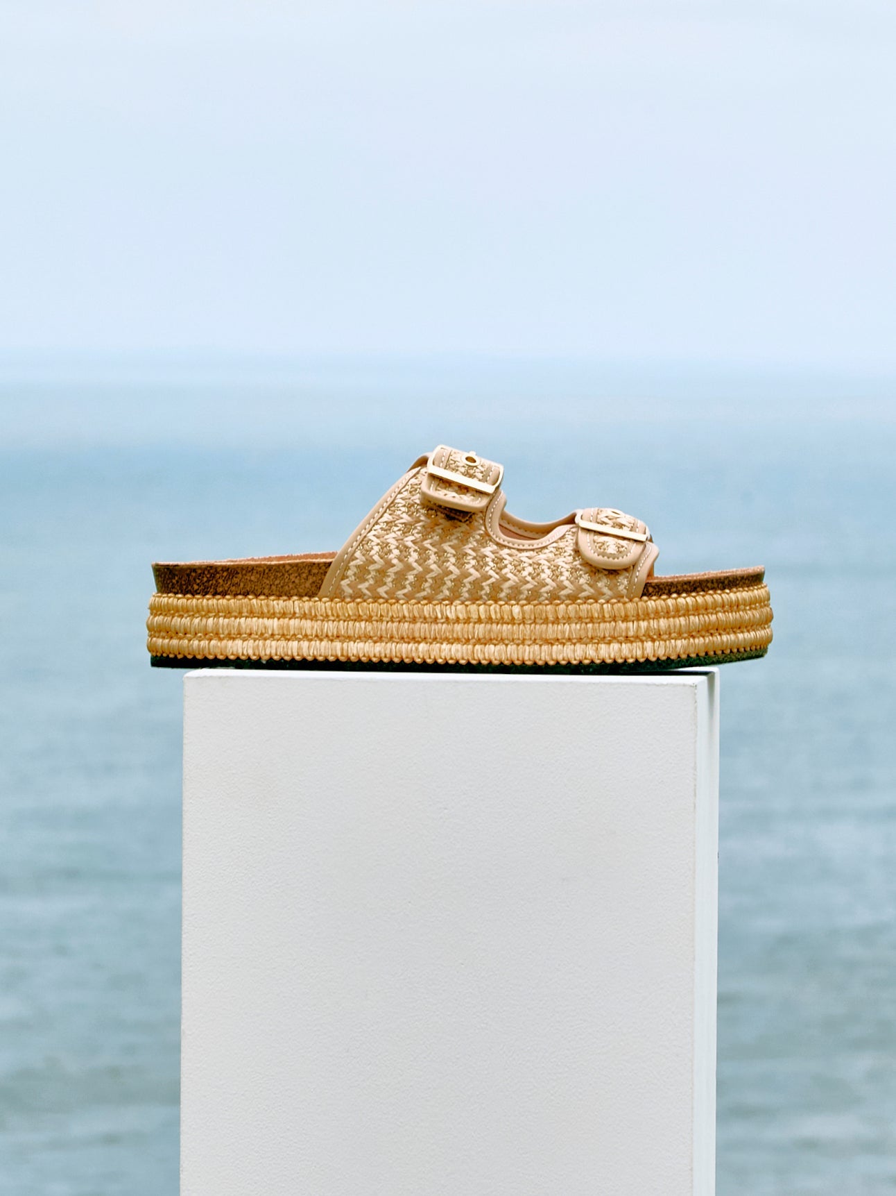 Cici Beige Flatform Slider Sandals