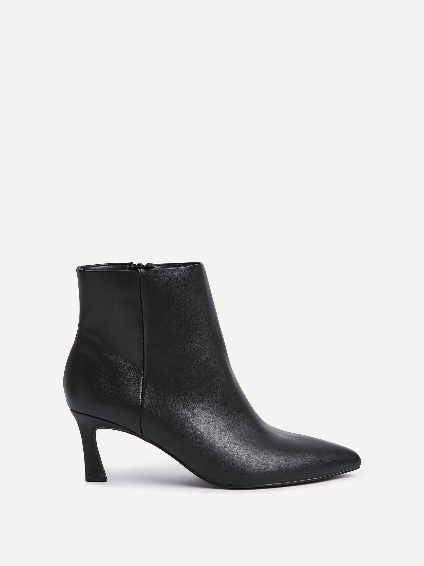 Secured Black Faux Leather Stiletto Ankle Boots