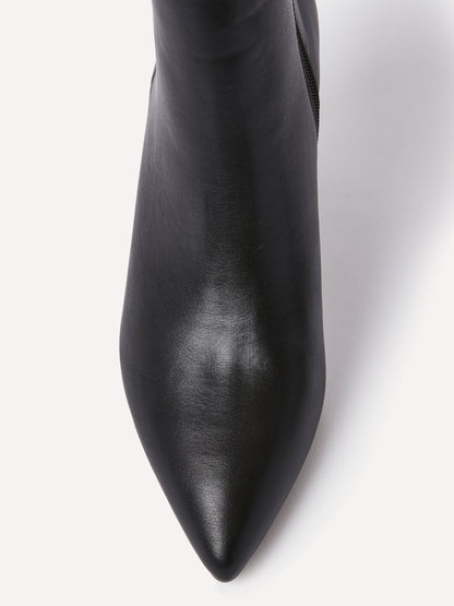 Secured Black Faux Leather Stiletto Ankle Boots