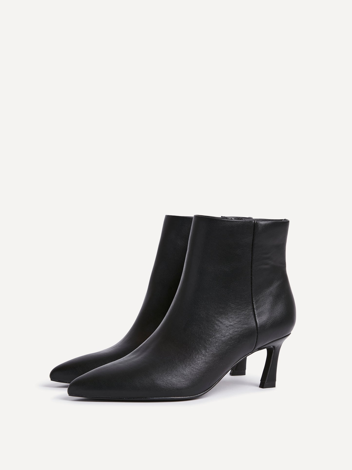Secured Black Faux Leather Stiletto Ankle Boots