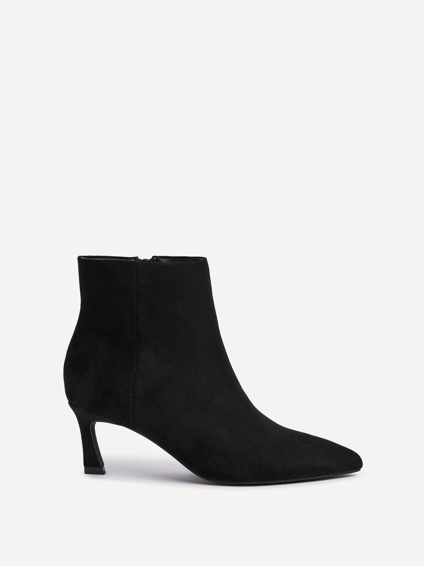 Secured Black Faux Suede Stiletto Ankle Boots