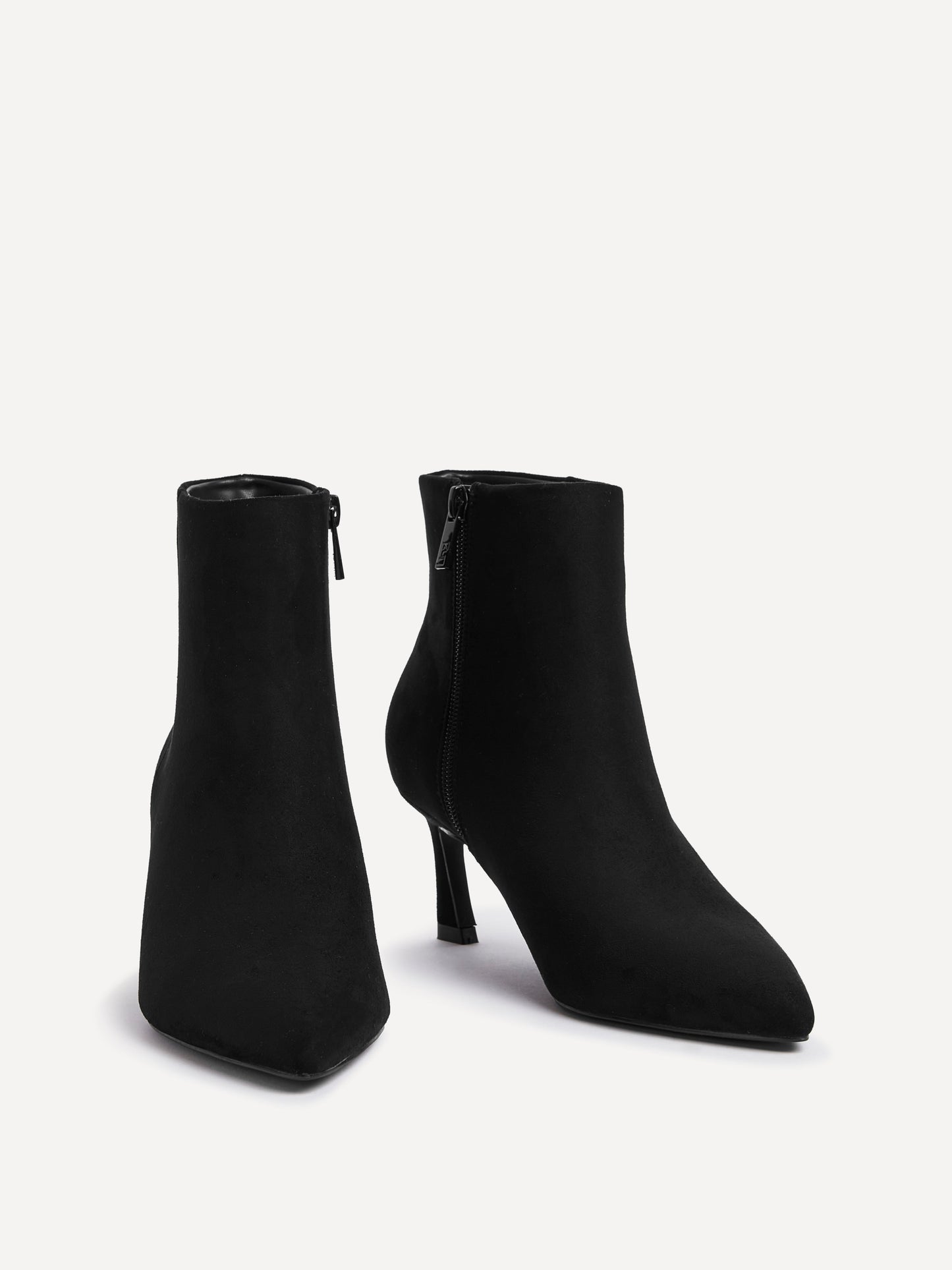 Secured Black Faux Suede Stiletto Ankle Boots