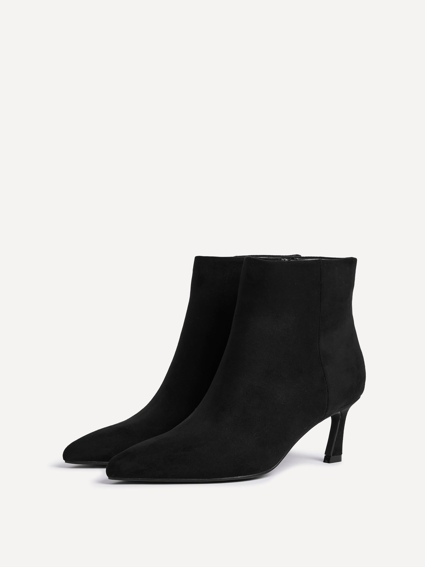 Secured Black Faux Suede Stiletto Ankle Boots