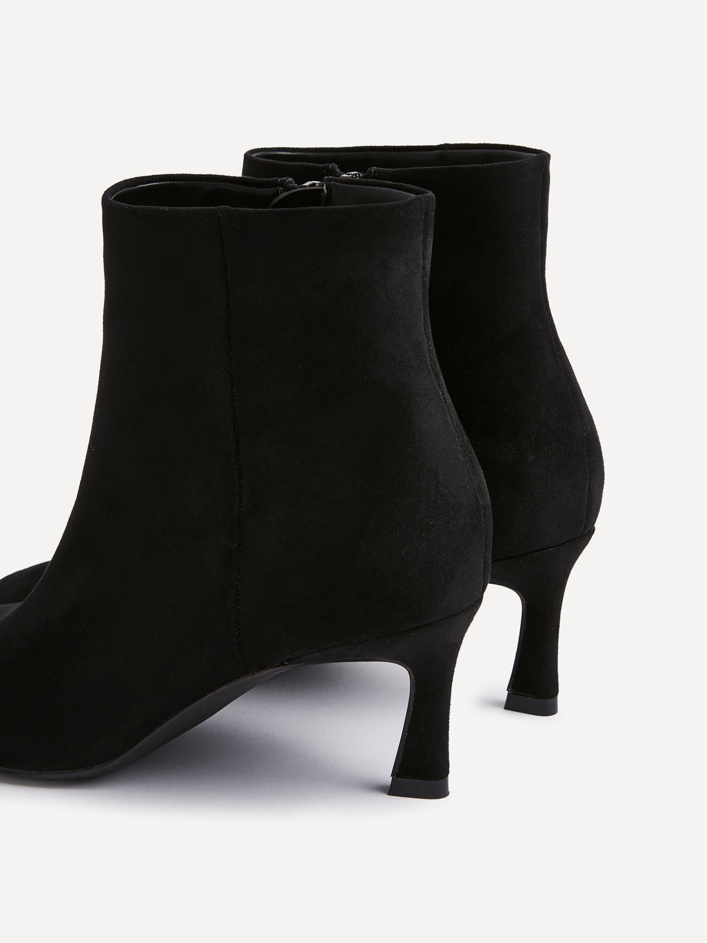 Secured Black Faux Suede Stiletto Ankle Boots