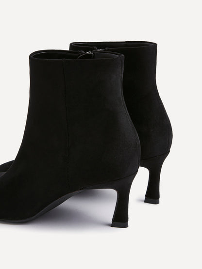 Secured Black Faux Suede Stiletto Ankle Boots