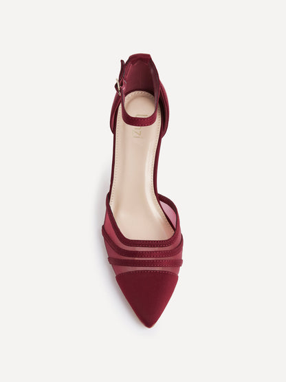 Serri Burgundy Lycra Mesh Court Heels
