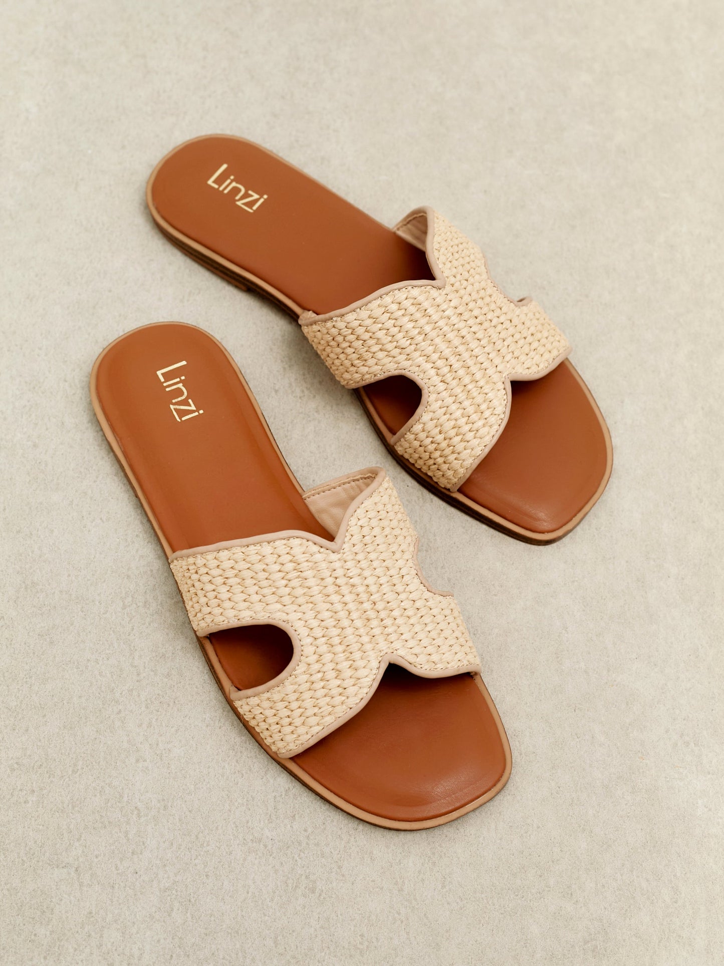 Petra Natural Raffia Link Flat Sandals
