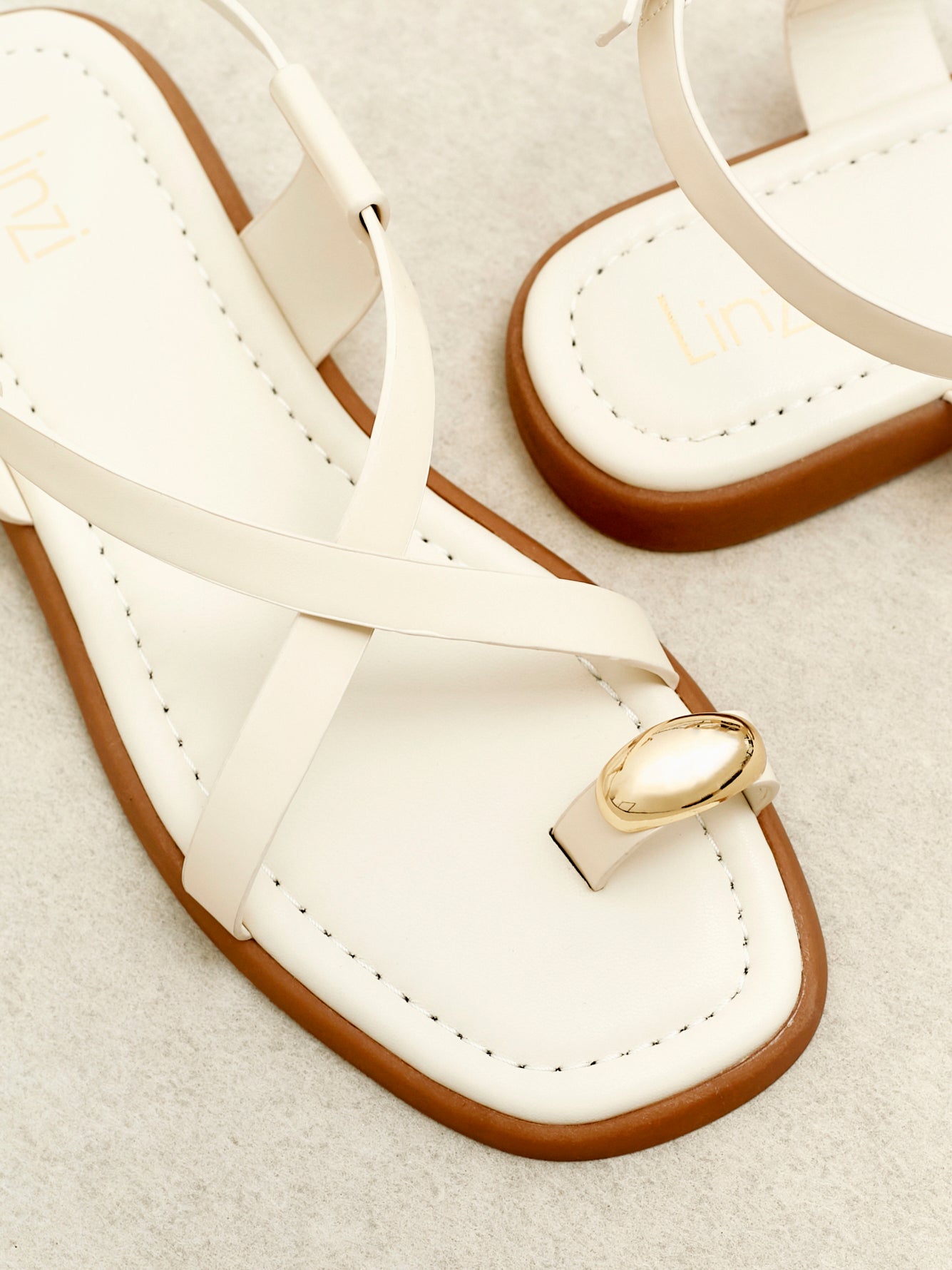 Salma Cream & Gold Flat Sandals