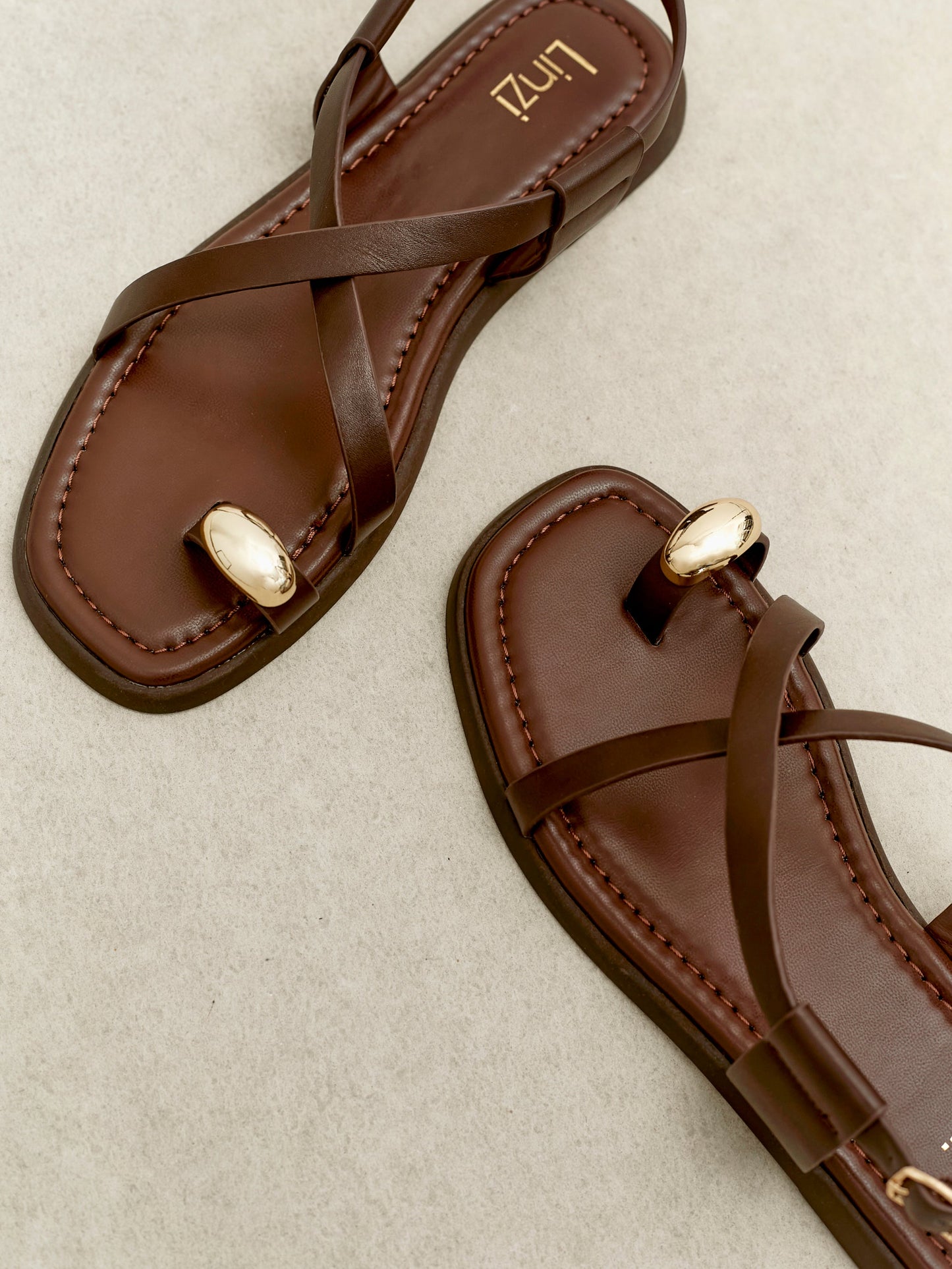 Salma Brown & Gold Flat Sandals