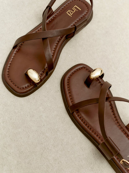 Salma Brown & Gold Flat Sandals