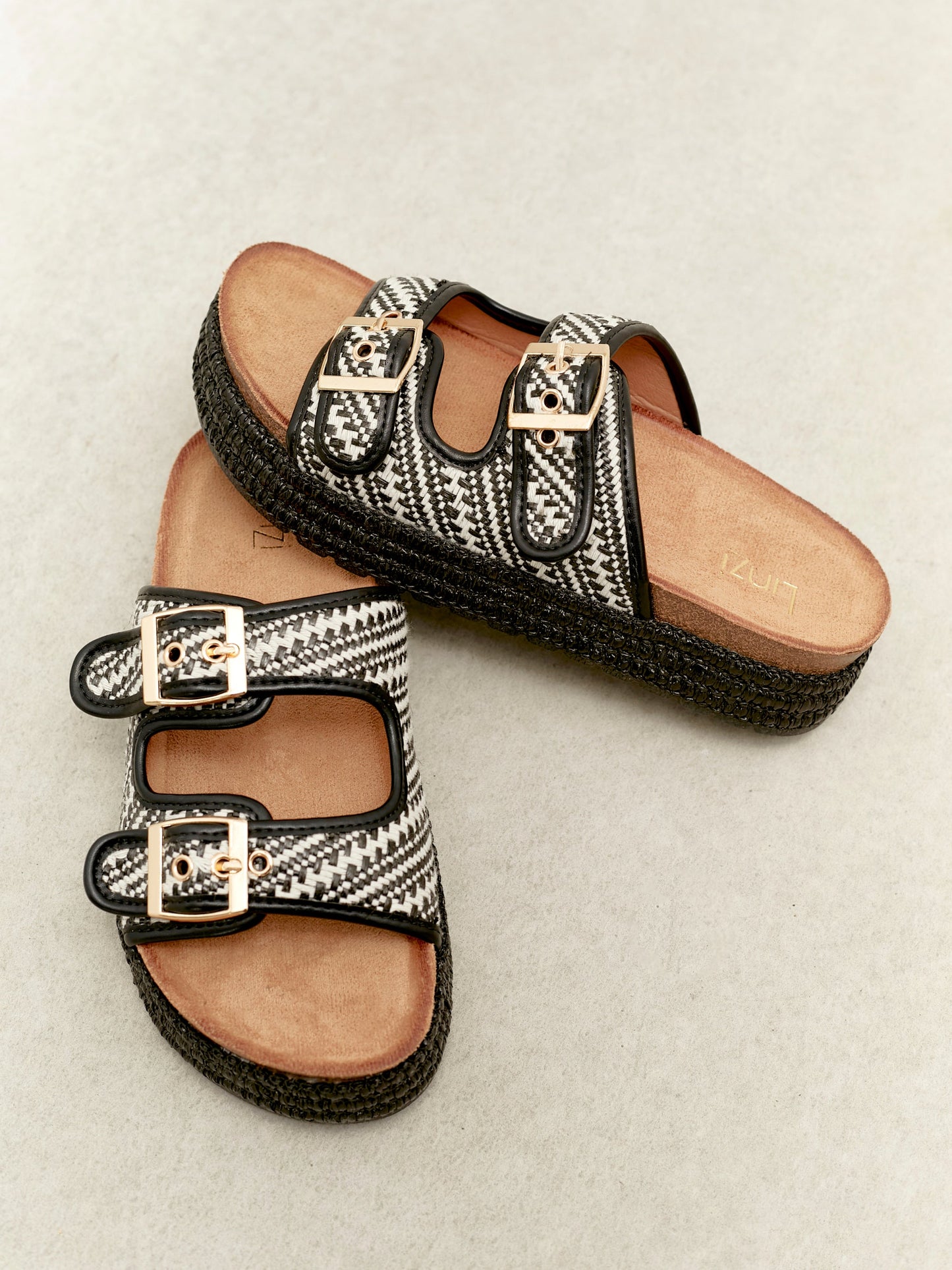 Cici Black Double Buckle Flatform Sandals