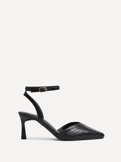 Siren Black Faux Leather Quilted Court Heels